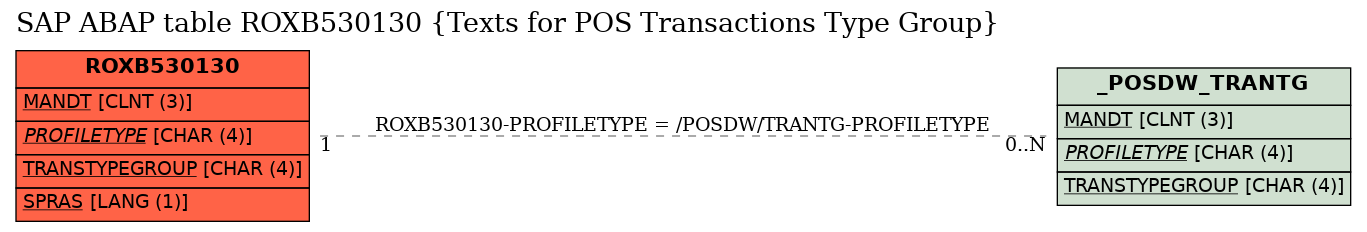 E-R Diagram for table ROXB530130 (Texts for POS Transactions Type Group)
