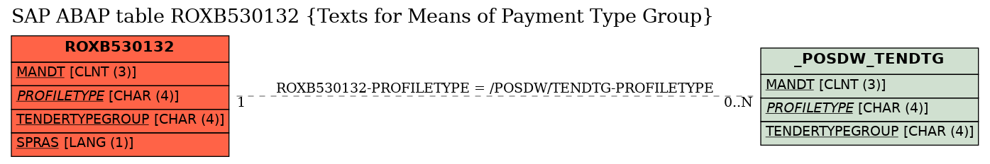 E-R Diagram for table ROXB530132 (Texts for Means of Payment Type Group)