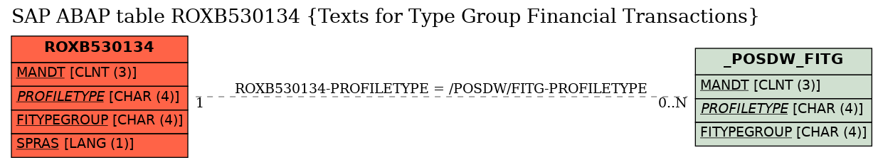 E-R Diagram for table ROXB530134 (Texts for Type Group Financial Transactions)