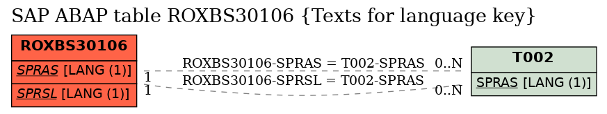 E-R Diagram for table ROXBS30106 (Texts for language key)