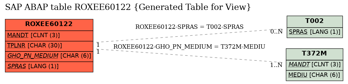 E-R Diagram for table ROXEE60122 (Generated Table for View)