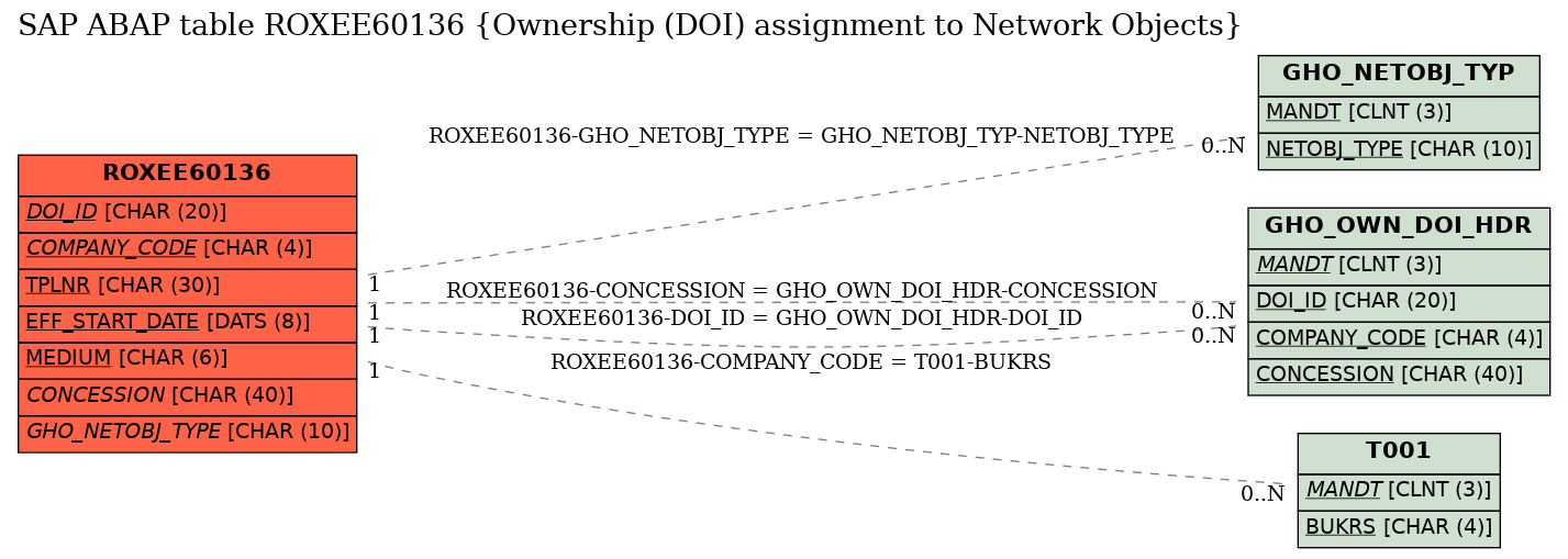 E-R Diagram for table ROXEE60136 (Ownership (DOI) assignment to Network Objects)