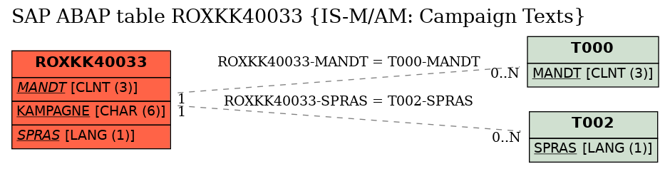 E-R Diagram for table ROXKK40033 (IS-M/AM: Campaign Texts)