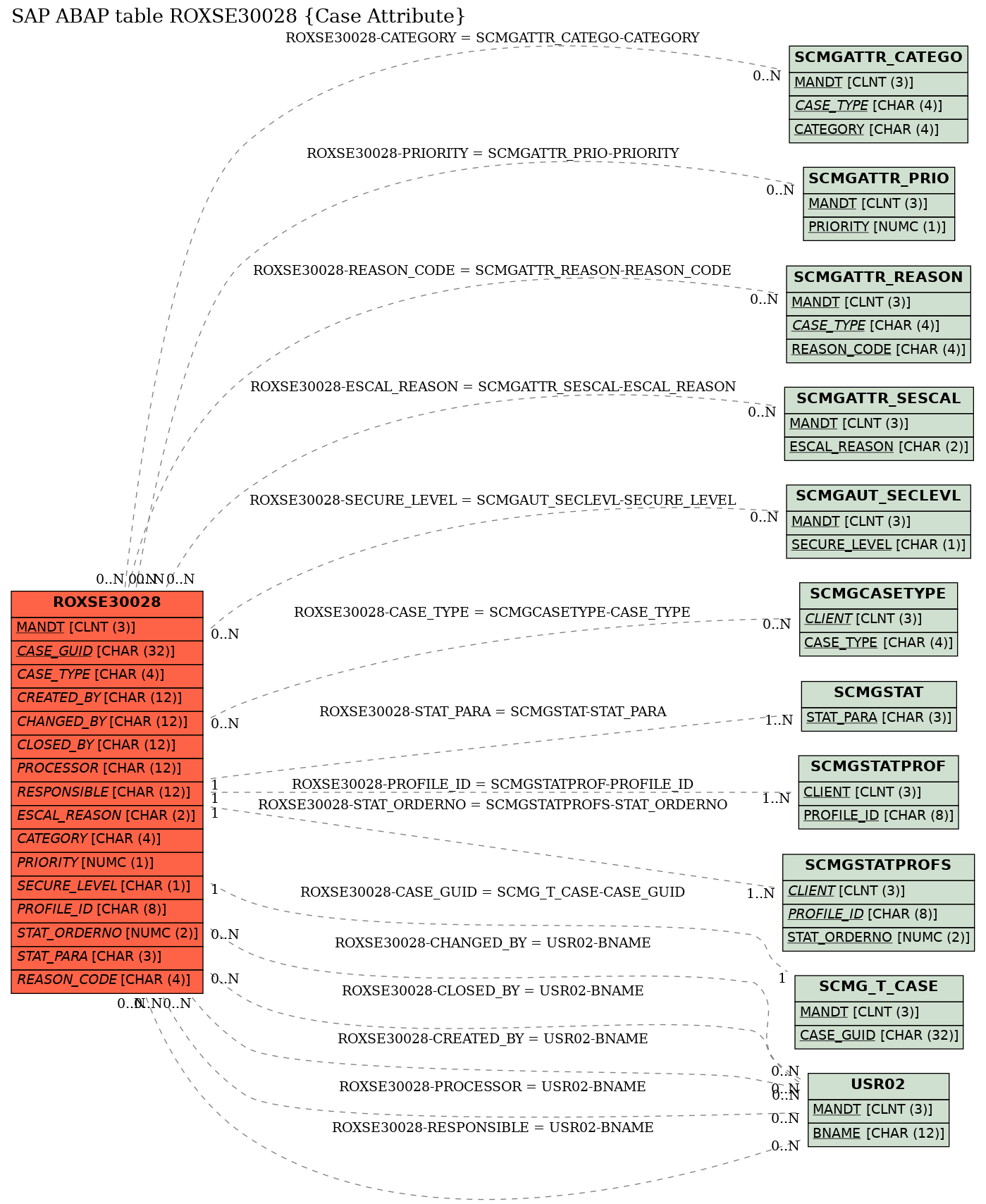 E-R Diagram for table ROXSE30028 (Case Attribute)