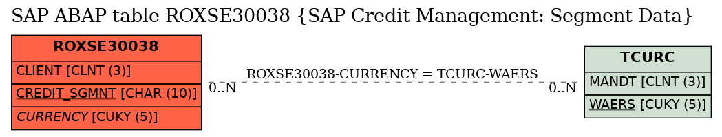 E-R Diagram for table ROXSE30038 (SAP Credit Management: Segment Data)