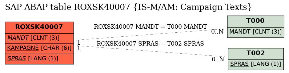 E-R Diagram for table ROXSK40007 (IS-M/AM: Campaign Texts)