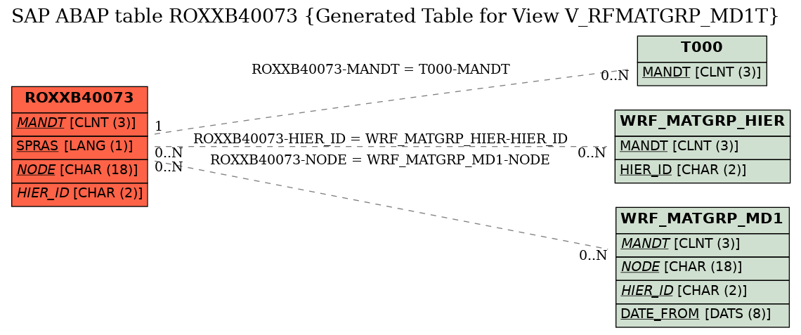 E-R Diagram for table ROXXB40073 (Generated Table for View V_RFMATGRP_MD1T)