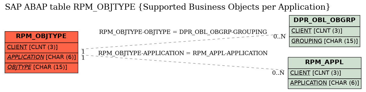 E-R Diagram for table RPM_OBJTYPE (Supported Business Objects per Application)