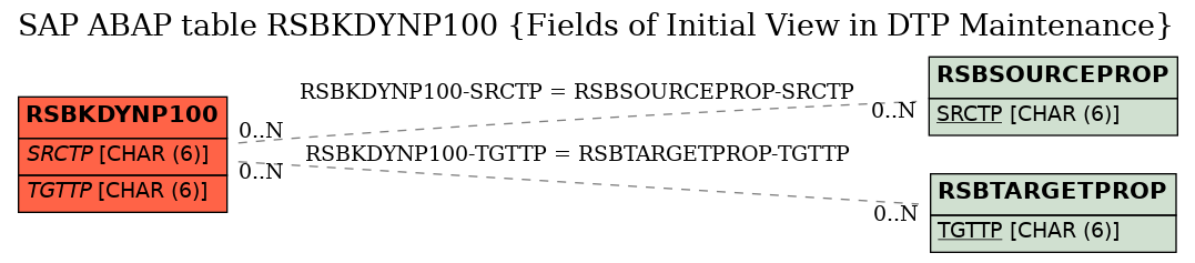 E-R Diagram for table RSBKDYNP100 (Fields of Initial View in DTP Maintenance)