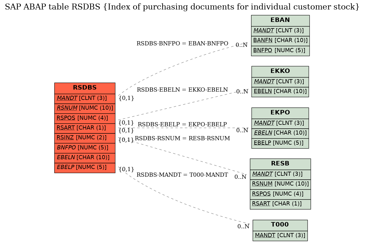 E-R Diagram for table RSDBS (Index of purchasing documents for individual customer stock)