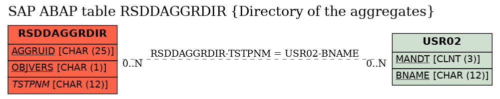 E-R Diagram for table RSDDAGGRDIR (Directory of the aggregates)