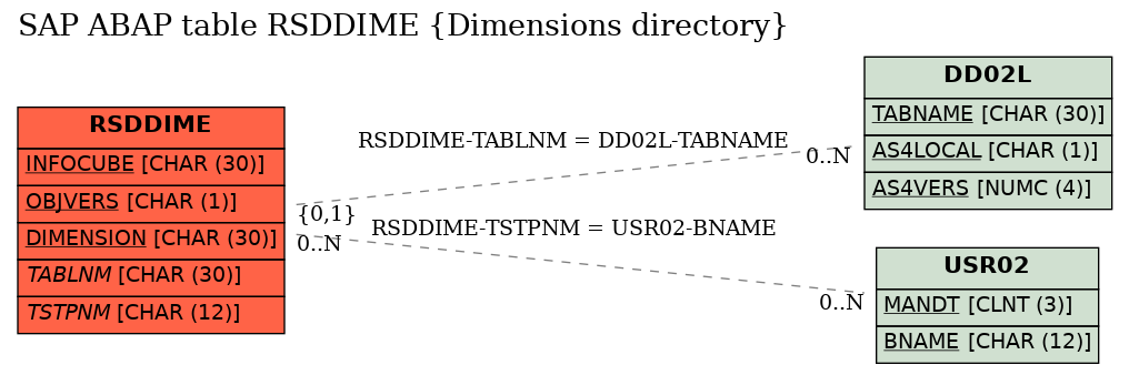 E-R Diagram for table RSDDIME (Dimensions directory)