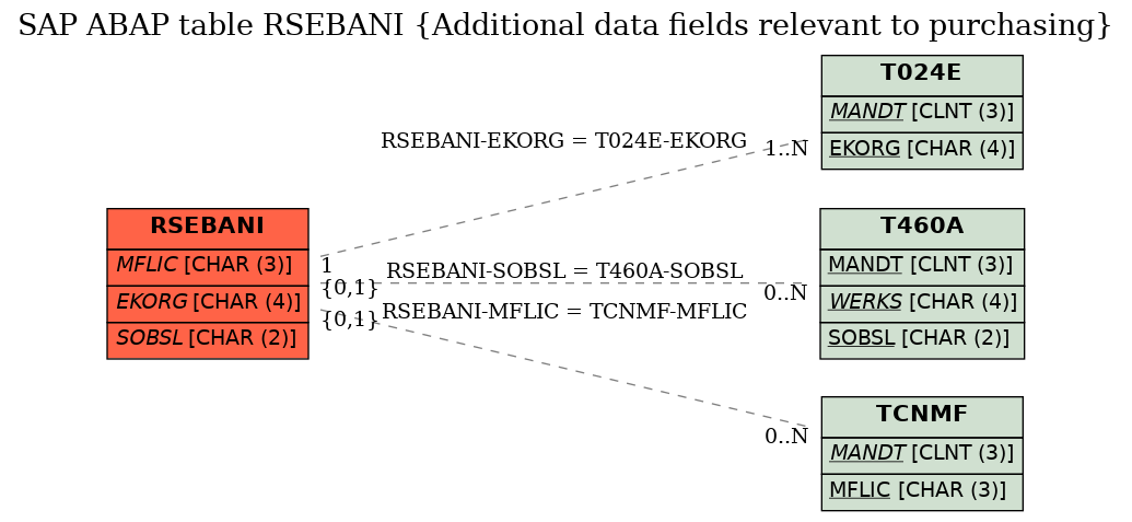 E-R Diagram for table RSEBANI (Additional data fields relevant to purchasing)