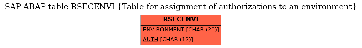 E-R Diagram for table RSECENVI (Table for assignment of authorizations to an environment)