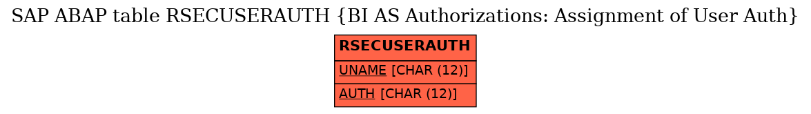 E-R Diagram for table RSECUSERAUTH (BI AS Authorizations: Assignment of User Auth)