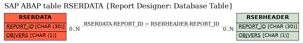 E-R Diagram for table RSERDATA (Report Designer: Database Table)