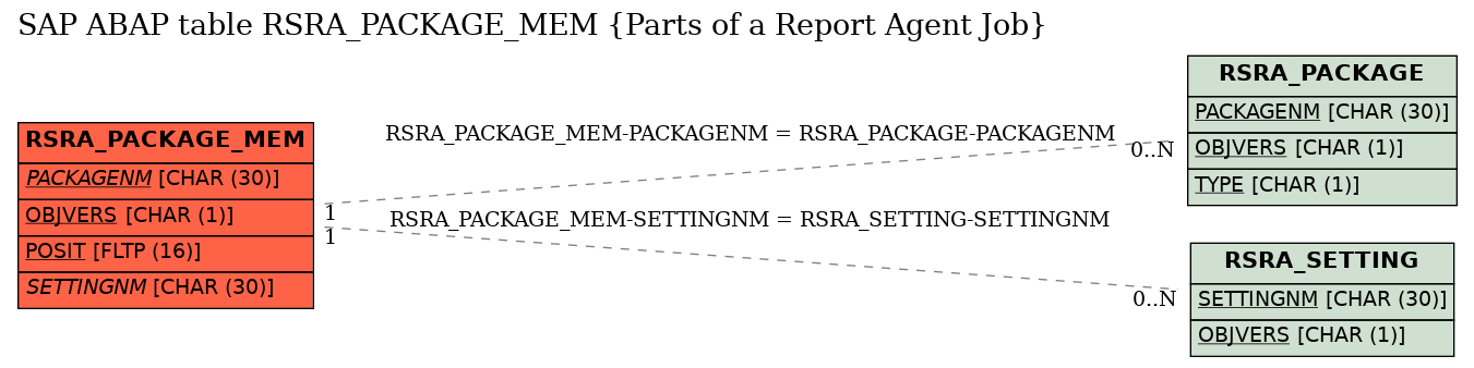 E-R Diagram for table RSRA_PACKAGE_MEM (Parts of a Report Agent Job)