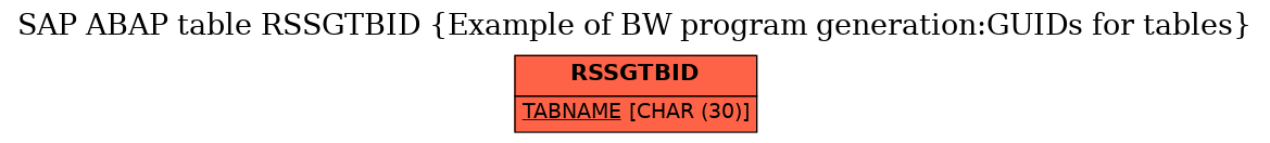 E-R Diagram for table RSSGTBID (Example of BW program generation:GUIDs for tables)