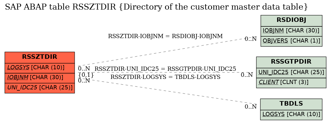 E-R Diagram for table RSSZTDIR (Directory of the customer master data table)