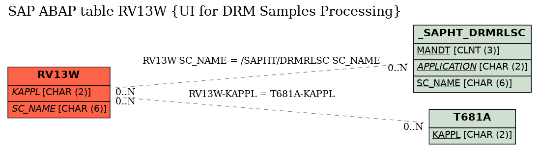 E-R Diagram for table RV13W (UI for DRM Samples Processing)