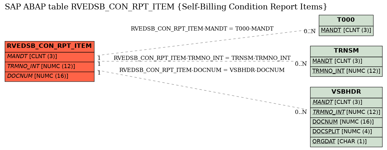 E-R Diagram for table RVEDSB_CON_RPT_ITEM (Self-Billing Condition Report Items)