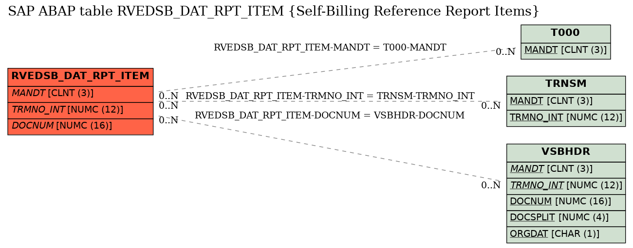 E-R Diagram for table RVEDSB_DAT_RPT_ITEM (Self-Billing Reference Report Items)