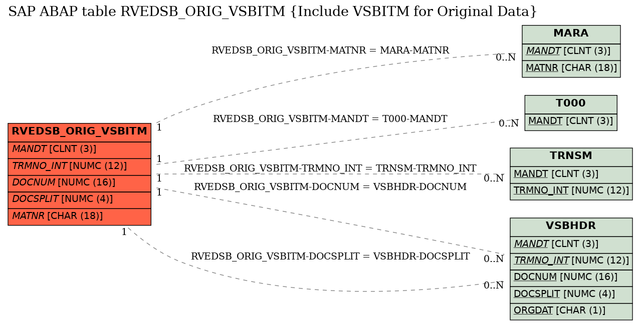 E-R Diagram for table RVEDSB_ORIG_VSBITM (Include VSBITM for Original Data)