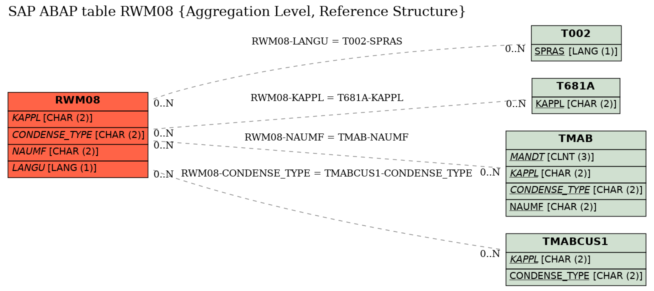 E-R Diagram for table RWM08 (Aggregation Level, Reference Structure)