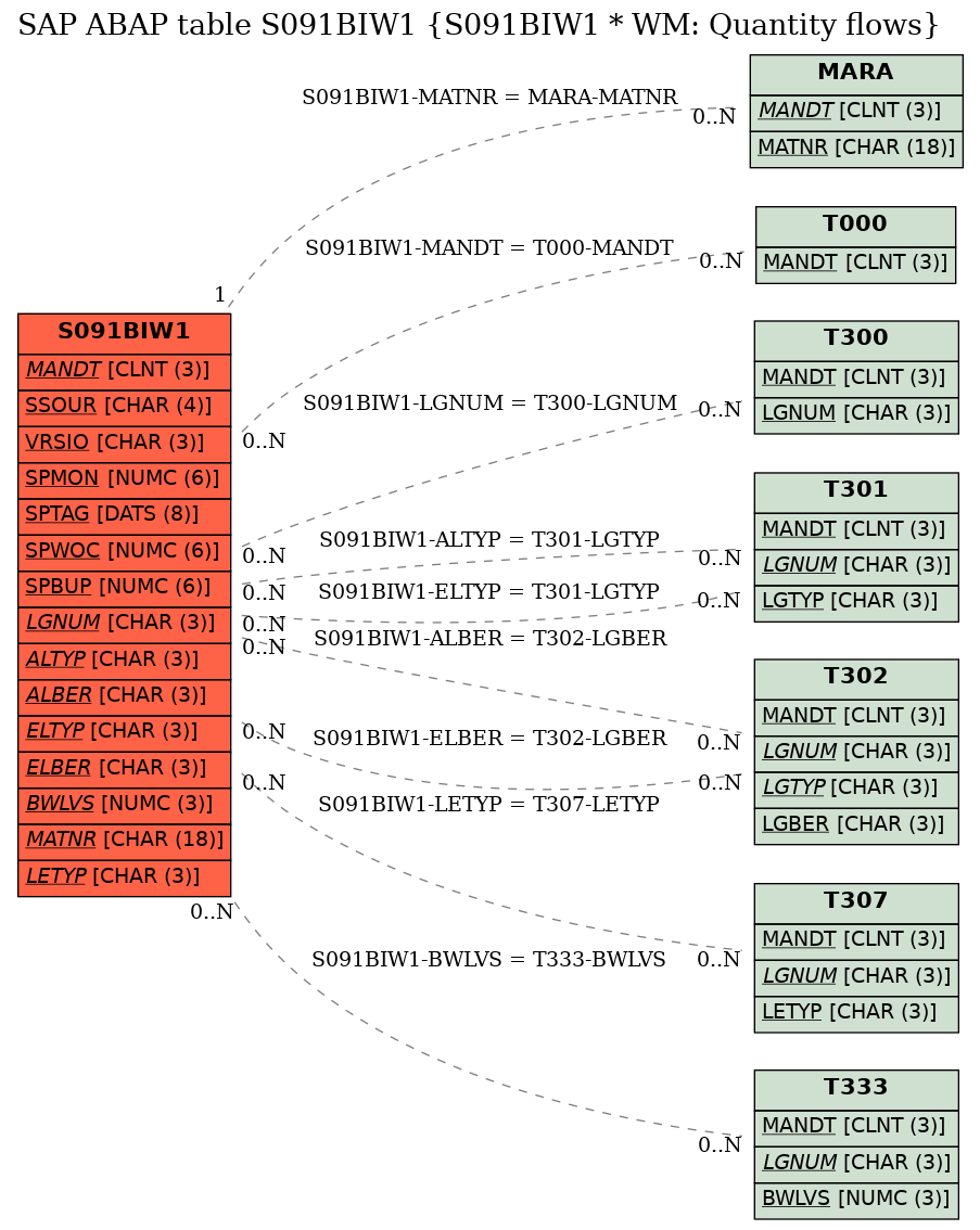 E-R Diagram for table S091BIW1 (S091BIW1 * WM: Quantity flows)