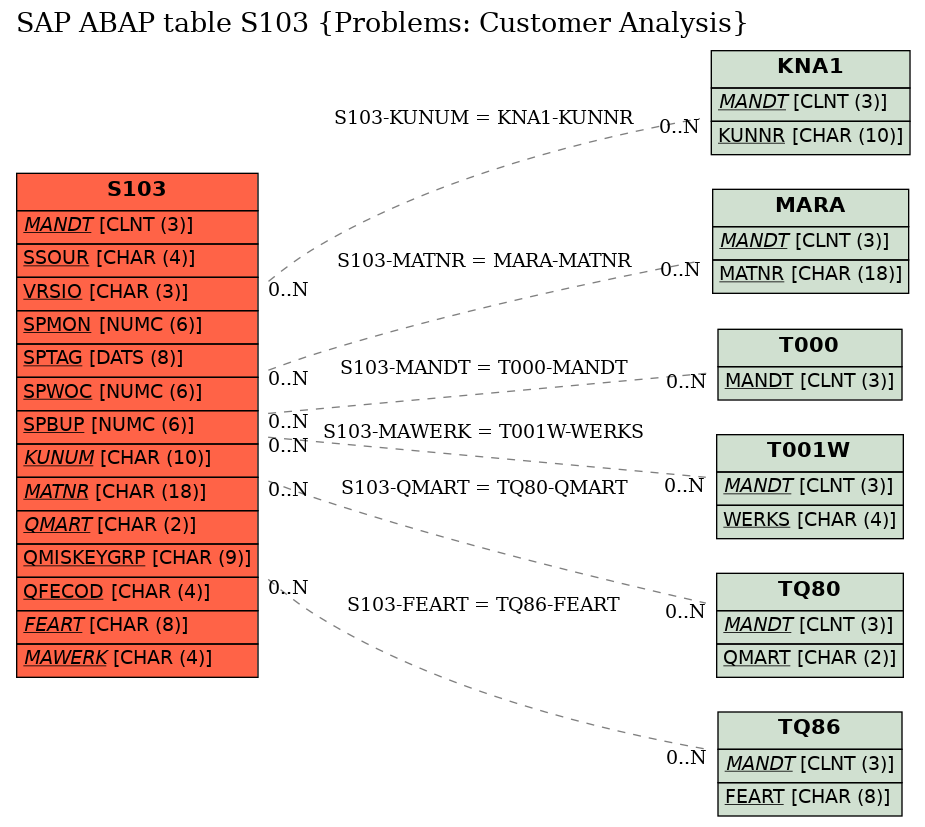 E-R Diagram for table S103 (Problems: Customer Analysis)