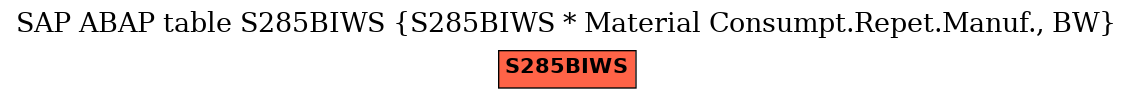 E-R Diagram for table S285BIWS (S285BIWS * Material Consumpt.Repet.Manuf., BW)