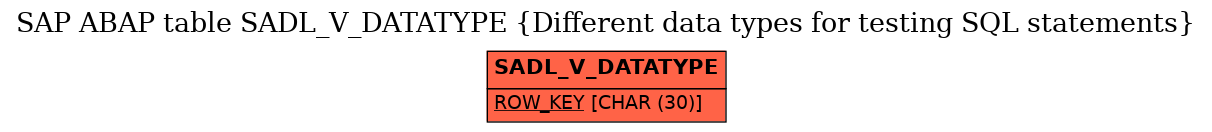 E-R Diagram for table SADL_V_DATATYPE (Different data types for testing SQL statements)