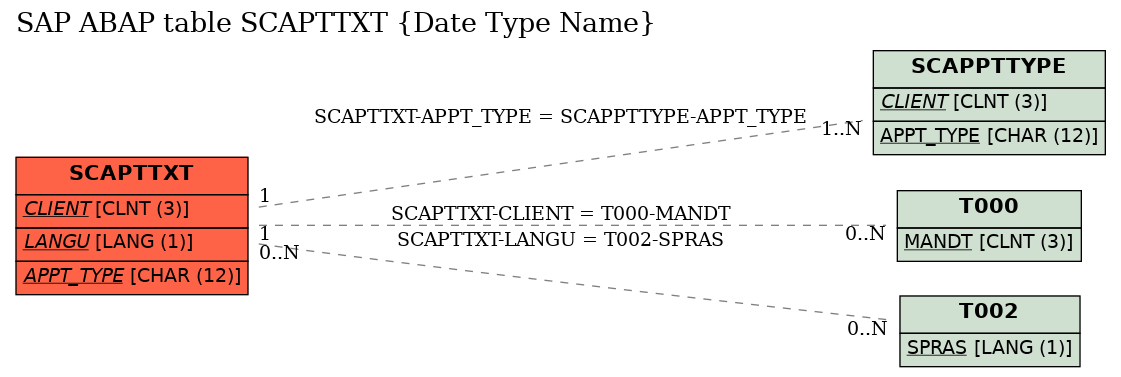 E-R Diagram for table SCAPTTXT (Date Type Name)