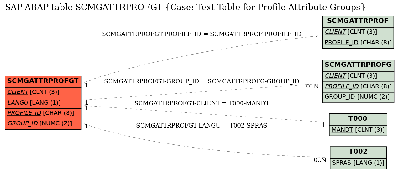 E-R Diagram for table SCMGATTRPROFGT (Case: Text Table for Profile Attribute Groups)