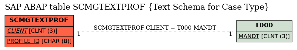 E-R Diagram for table SCMGTEXTPROF (Text Schema for Case Type)