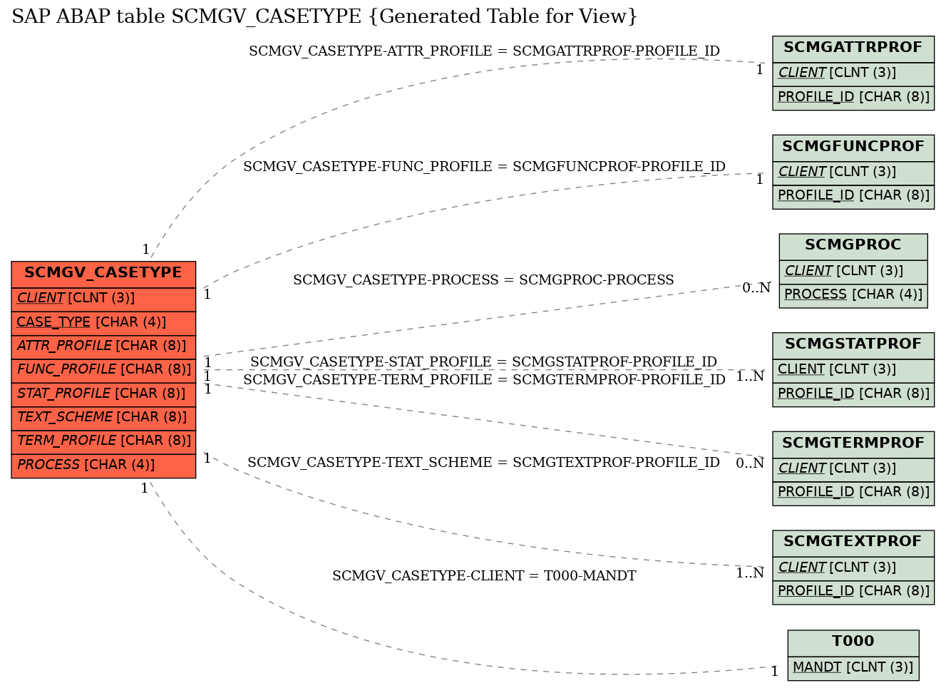 E-R Diagram for table SCMGV_CASETYPE (Generated Table for View)