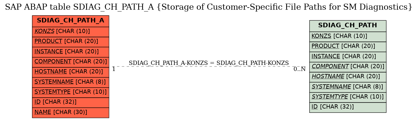 E-R Diagram for table SDIAG_CH_PATH_A (Storage of Customer-Specific File Paths for SM Diagnostics)