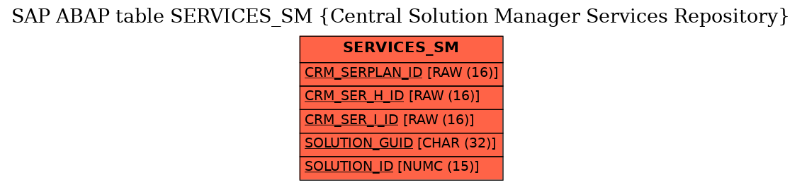 E-R Diagram for table SERVICES_SM (Central Solution Manager Services Repository)