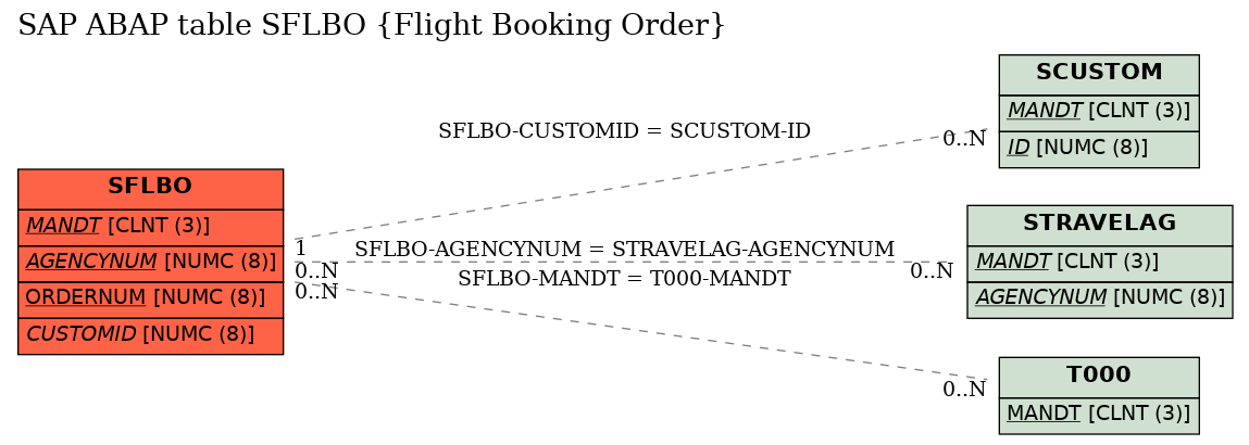 E-R Diagram for table SFLBO (Flight Booking Order)