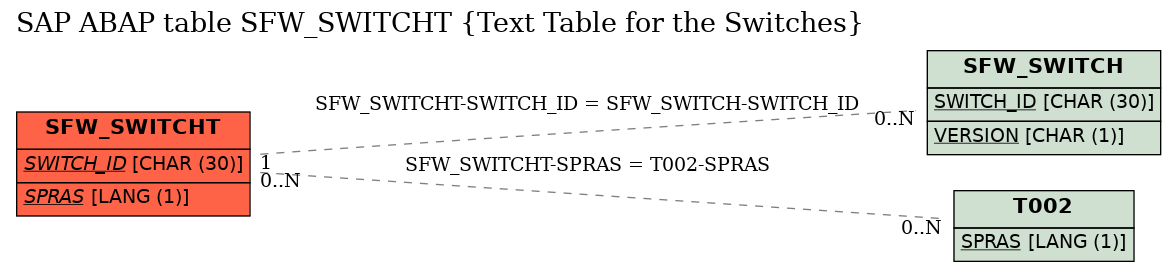 E-R Diagram for table SFW_SWITCHT (Text Table for the Switches)