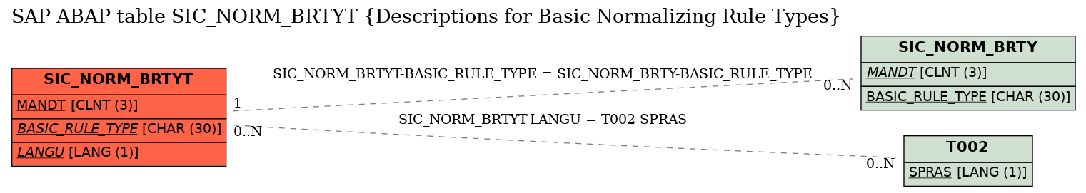 E-R Diagram for table SIC_NORM_BRTYT (Descriptions for Basic Normalizing Rule Types)