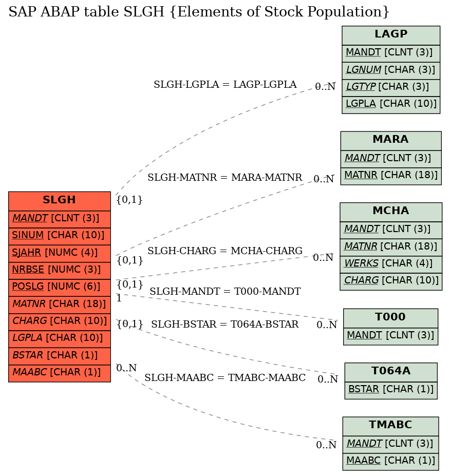 E-R Diagram for table SLGH (Elements of Stock Population)