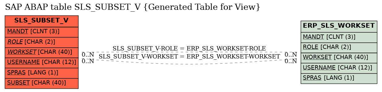 E-R Diagram for table SLS_SUBSET_V (Generated Table for View)