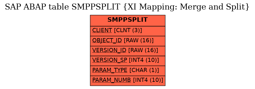 E-R Diagram for table SMPPSPLIT (XI Mapping: Merge and Split)