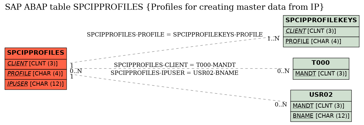 E-R Diagram for table SPCIPPROFILES (Profiles for creating master data from IP)