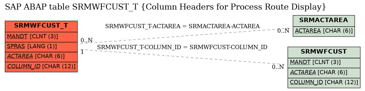 E-R Diagram for table SRMWFCUST_T (Column Headers for Process Route Display)