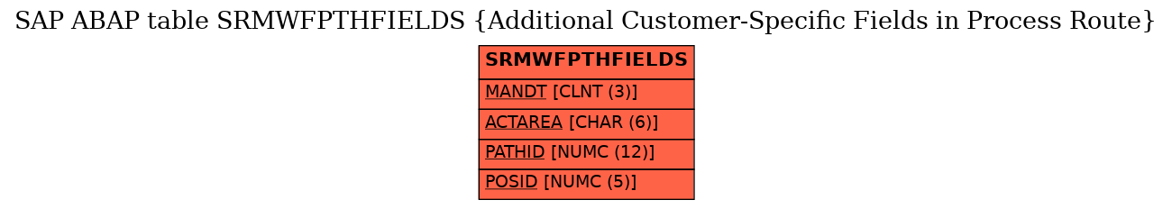 E-R Diagram for table SRMWFPTHFIELDS (Additional Customer-Specific Fields in Process Route)