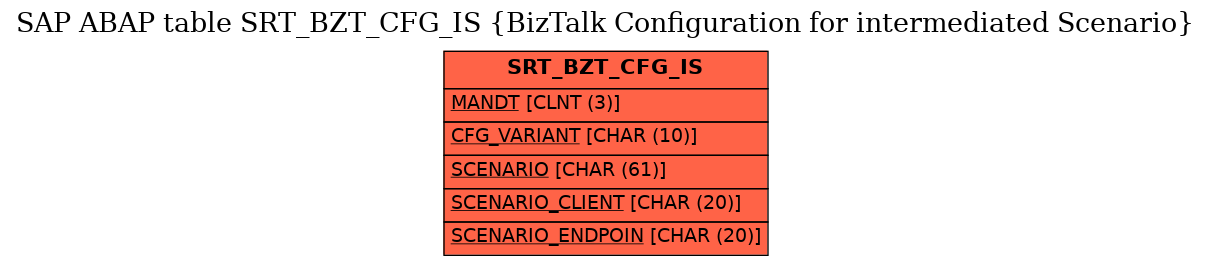 E-R Diagram for table SRT_BZT_CFG_IS (BizTalk Configuration for intermediated Scenario)