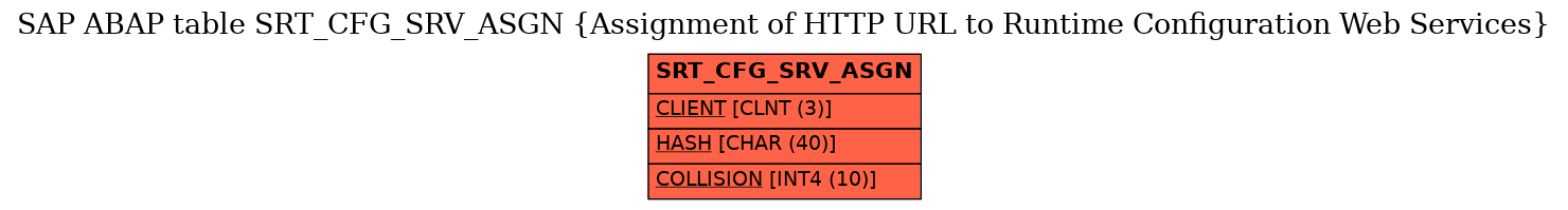 E-R Diagram for table SRT_CFG_SRV_ASGN (Assignment of HTTP URL to Runtime Configuration Web Services)