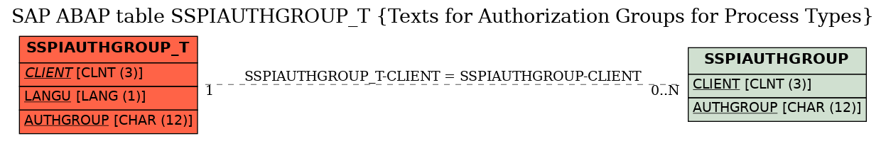 E-R Diagram for table SSPIAUTHGROUP_T (Texts for Authorization Groups for Process Types)